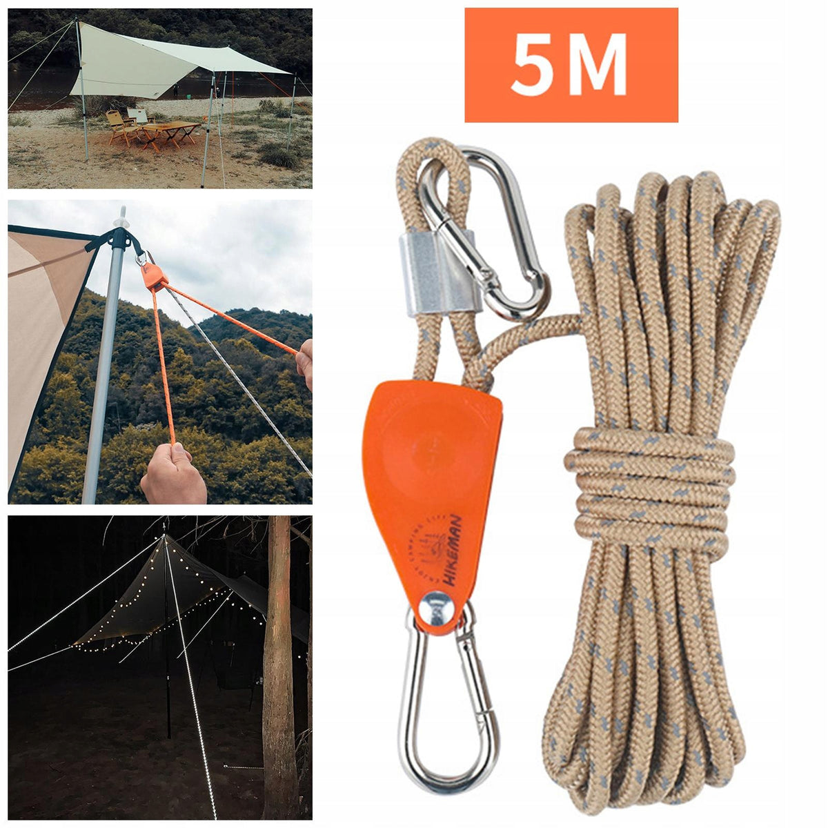 Adjustable Ratchet Pulley, Rope Hanger, Light Pulley 6mm 5m Khaki Manufacturer code 05766037279
