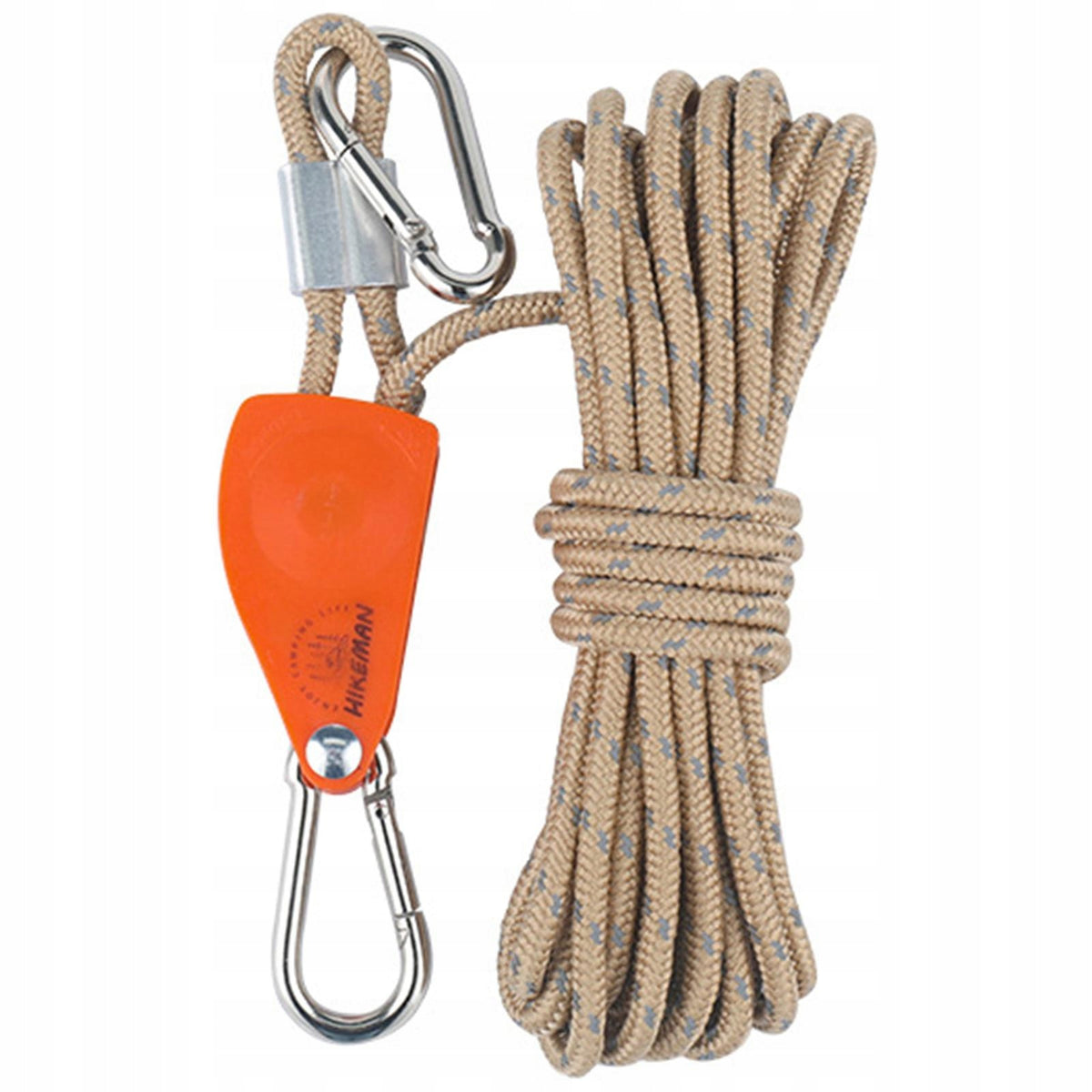 Adjustable Ratchet Pulley, Rope Hanger, Light Pulley 6mm 5m Khaki