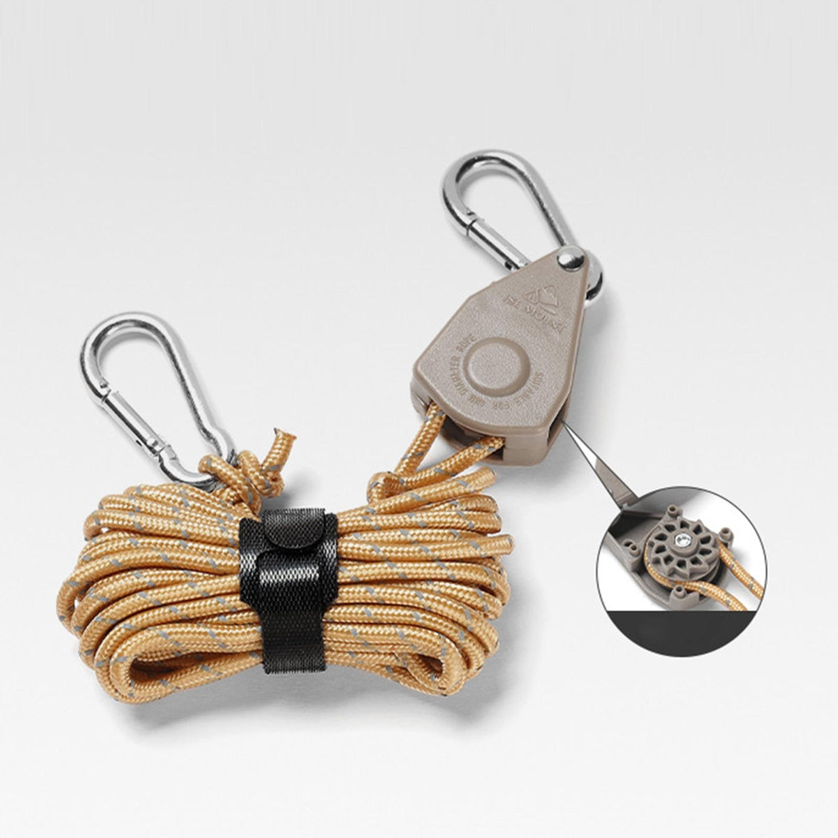 Adjustable Tent Wind Rope Pulley Ratchet Rope Hanger Outdoor Guy Line Brown