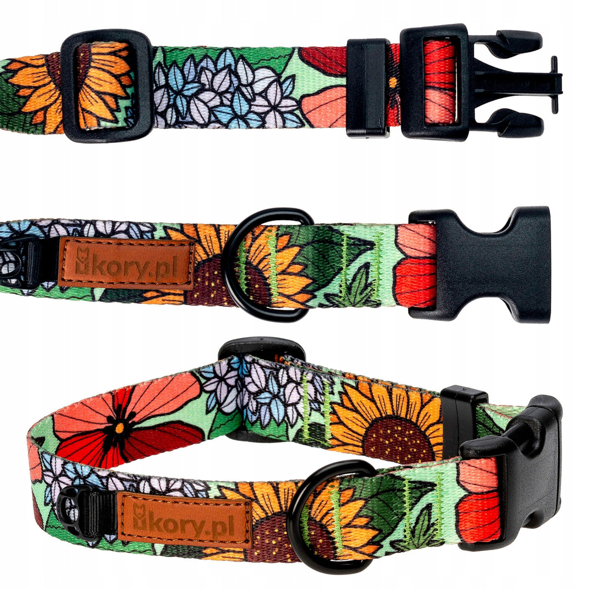 Adjustable collar for big dog Bernese XL 30 mm Ukory FLORAL PATTERN