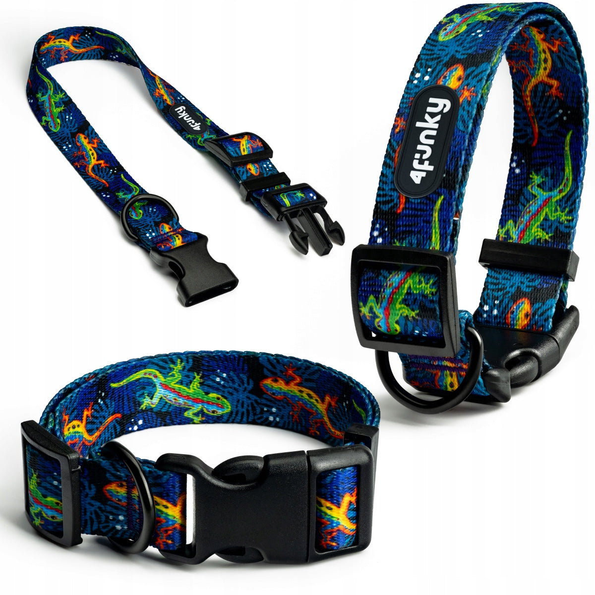 Adjustable collar for medium dog M – 4FUNKY Wild Gecko colorful and light