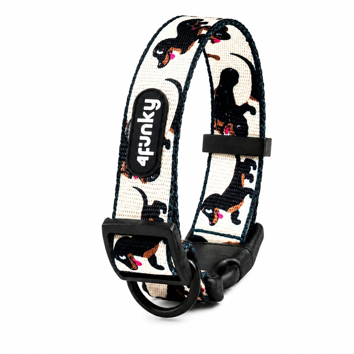 Adjustable collar for medium dog M | 4Funky | Doxie Dachshund pattern Packaging status original