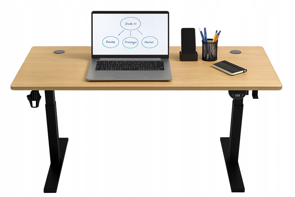 Adjustable desk 140cm Electric height adjustment 72-118cm alder LED