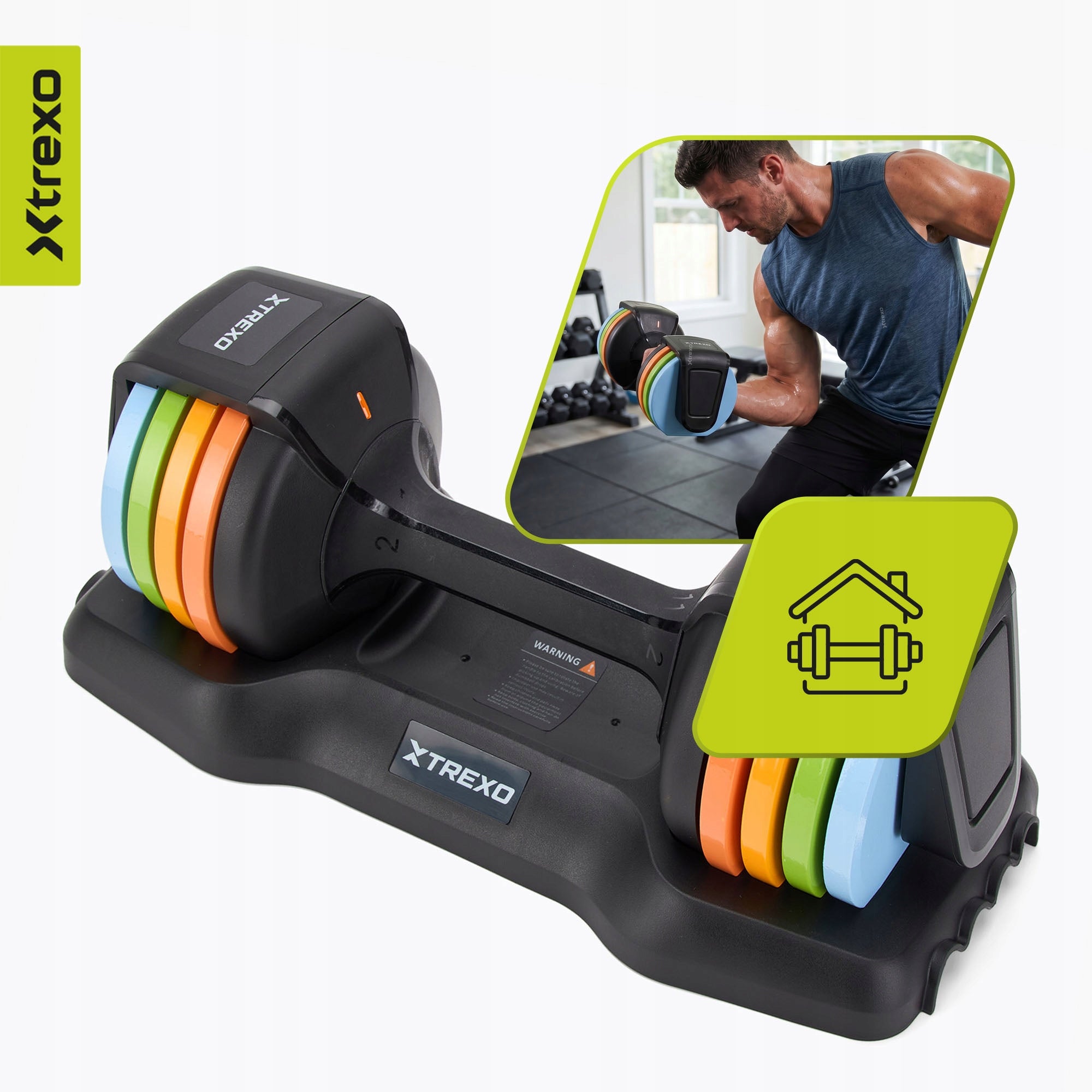Adjustable dumbbell XTREXO WITH STAND 11,5 kg multicolor STEEL RUBBERIZED Brand Xtrexo