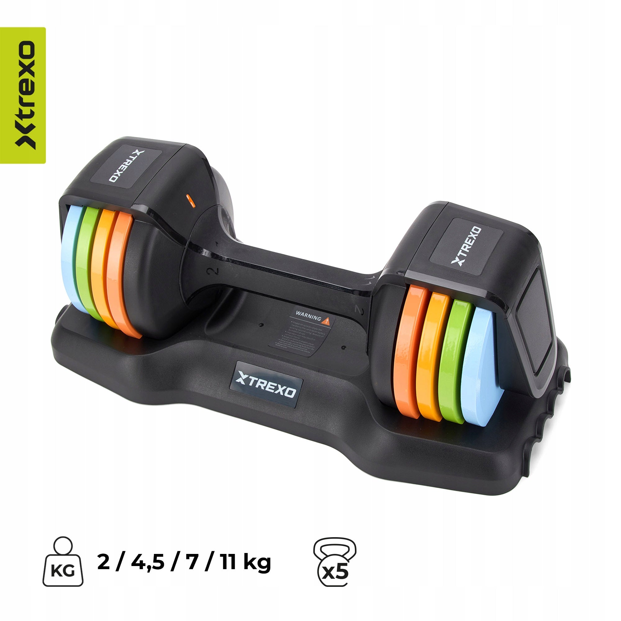 Adjustable dumbbell XTREXO WITH STAND 11,5 kg multicolor STEEL RUBBERIZED Manufacturer code TXO-B4W020
