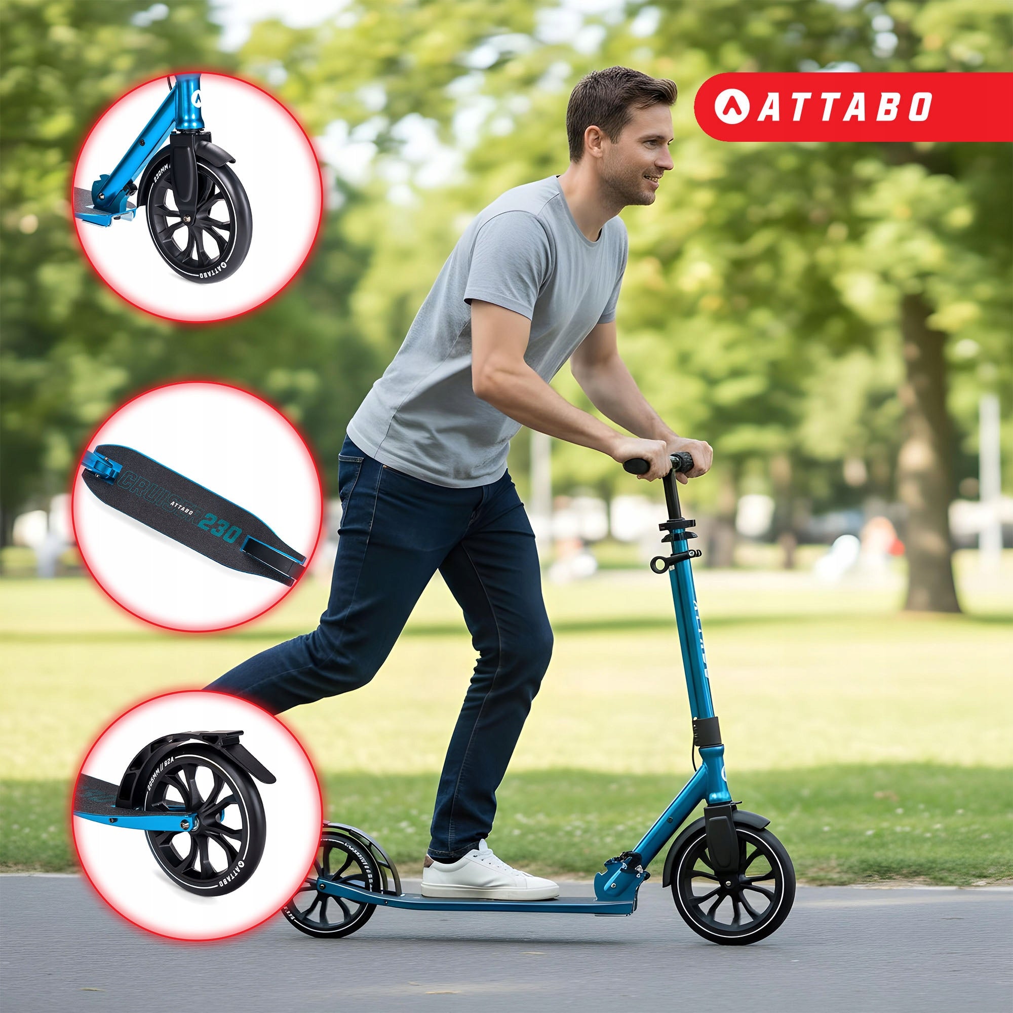 Adjustable folding scooter ATTABO for children large wheels 230mm with brake Brand Attabo