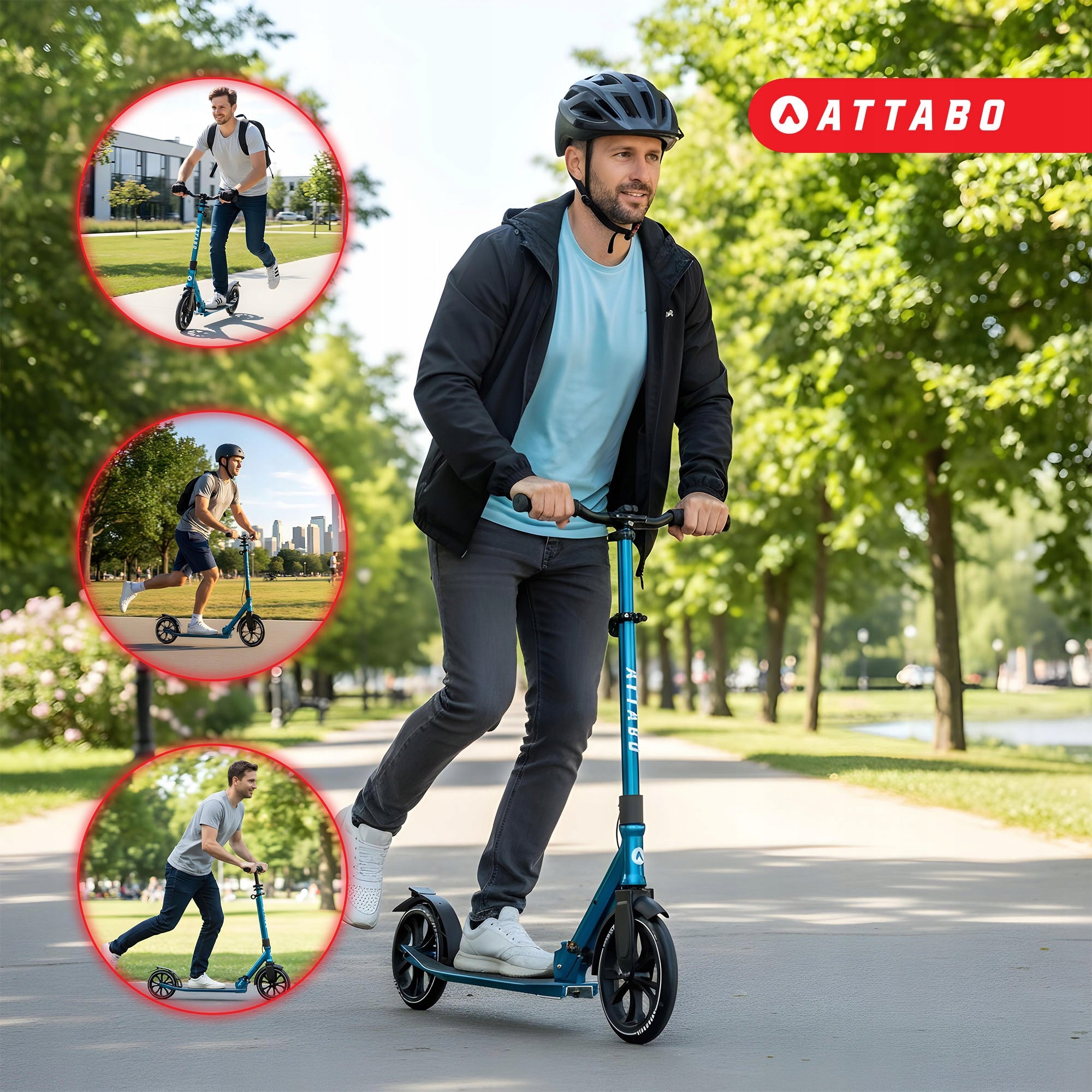 Adjustable folding scooter ATTABO for children large wheels 230mm with brake Color blue