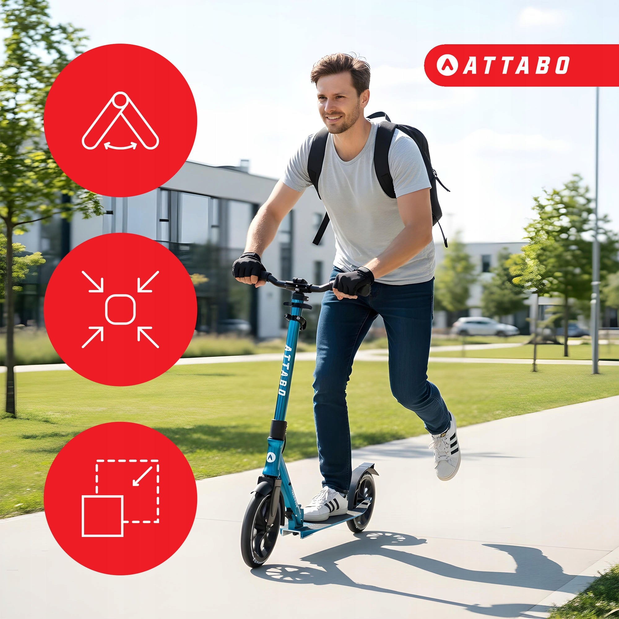 Adjustable folding scooter ATTABO for children large wheels 230mm with brake Kind two-wheeled