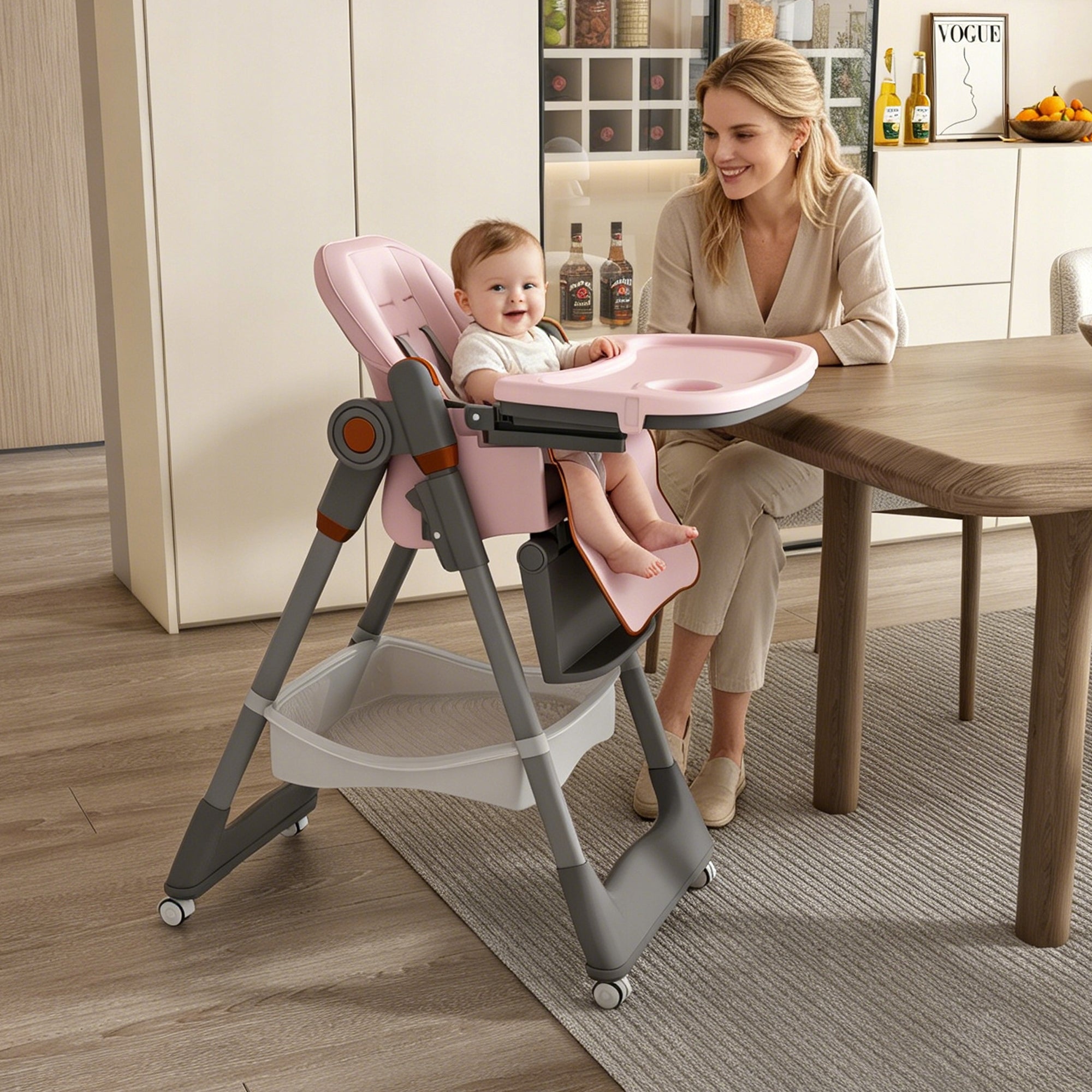 Adjustable high chair for children 0-6 years – with silent, locking wheels Manufacturer code 8001819948950