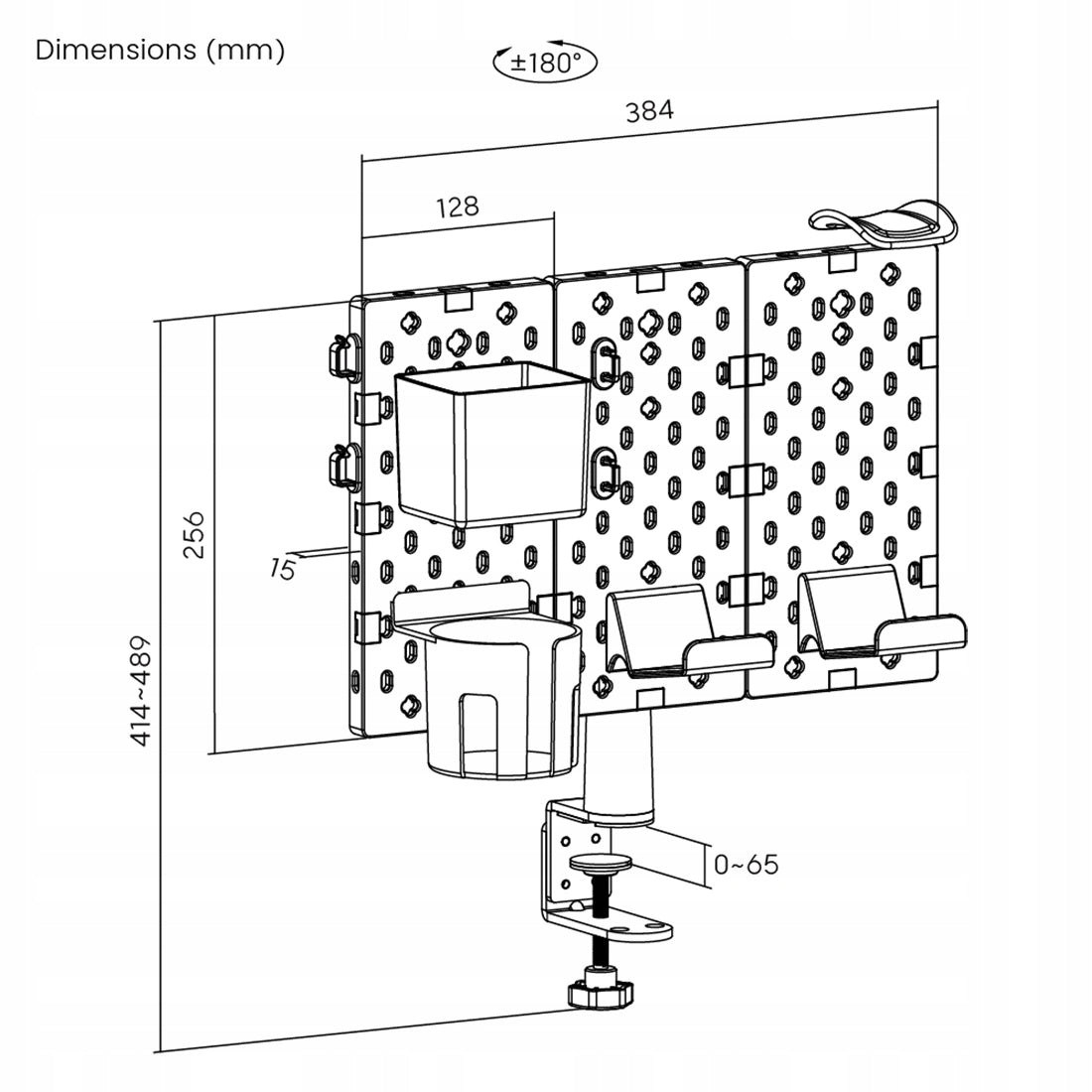 Adjustable pegboard accessories Holdee SPB-153B Desk Gaming Manufacturer code SPB153B