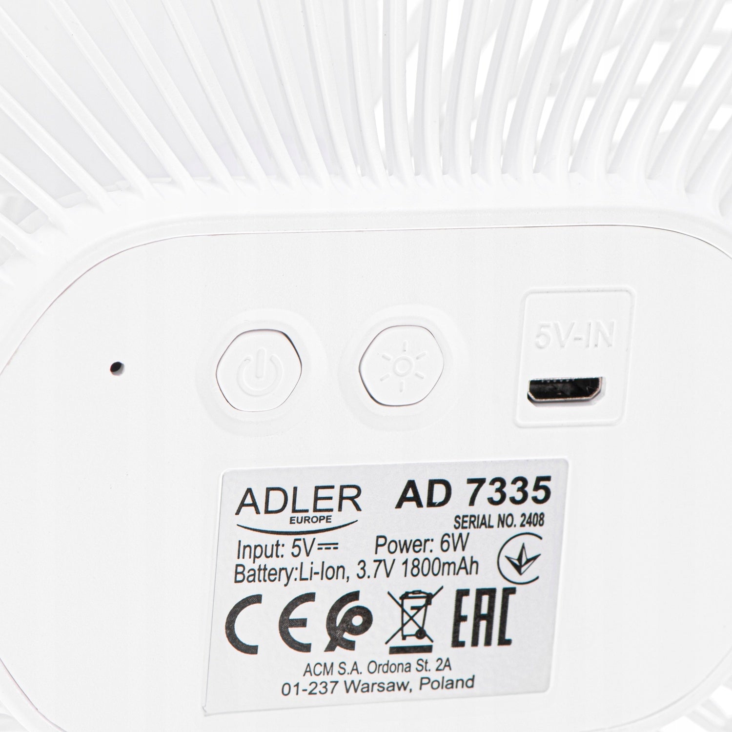 Adler AD 7335 Cordless Fan with Clip and LED - 3 Speeds Manufacturer code AD7335