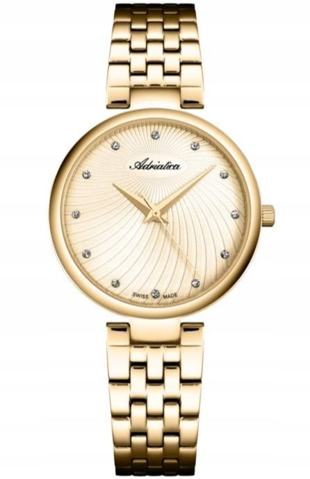 Adriatica women's watch A3689.1141Q1 GOLDEN RHINESTONES ON WR30M BRACELET.