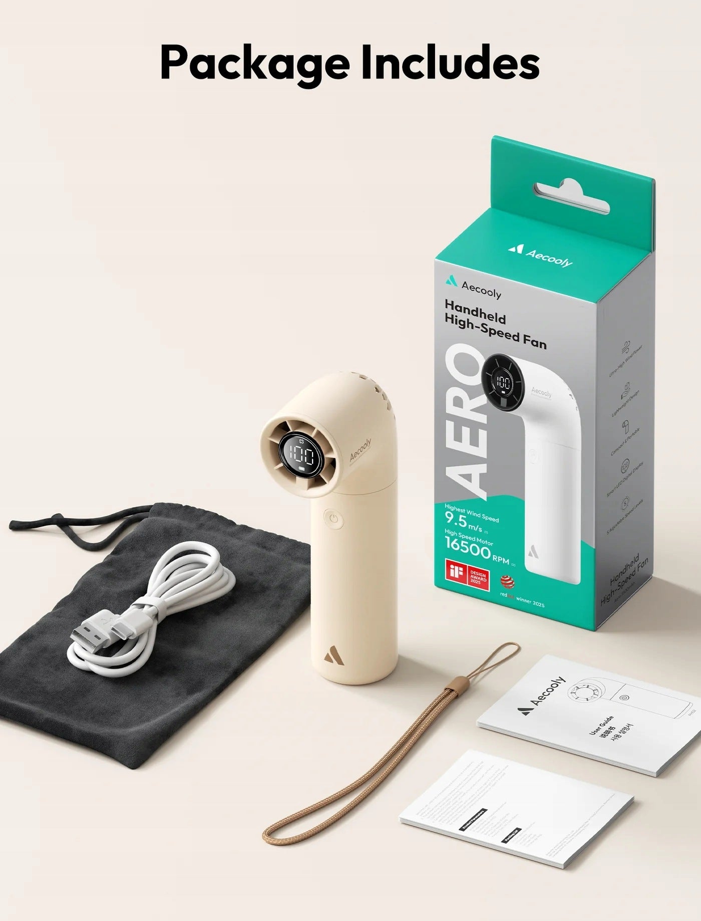 Aecooly fan AERO fan handheld fan premium 16500RPM Beige Packaging status original
