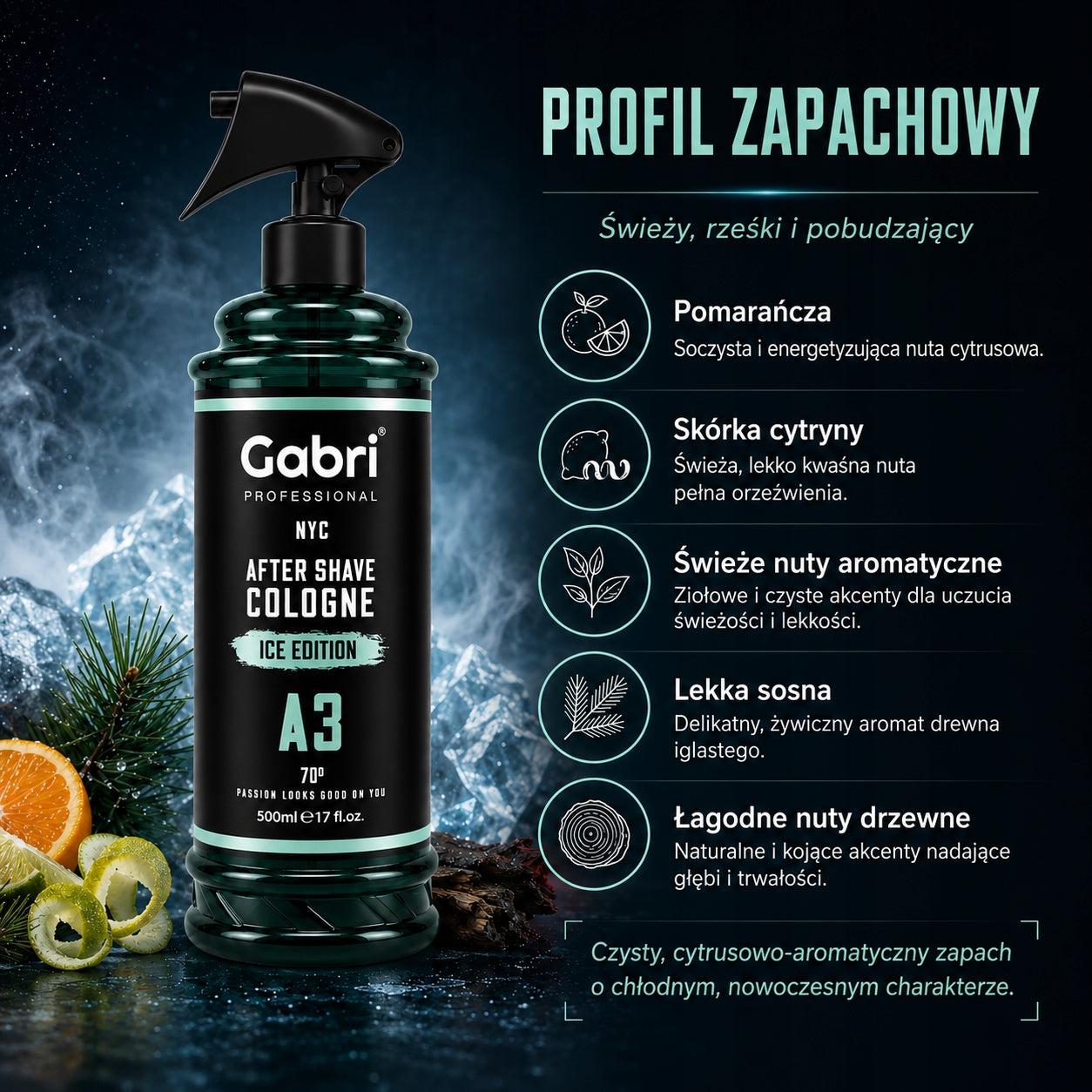 Aftershave GABRI A3 Ice Edition 500ml with Sprayer Manufacturer code A3