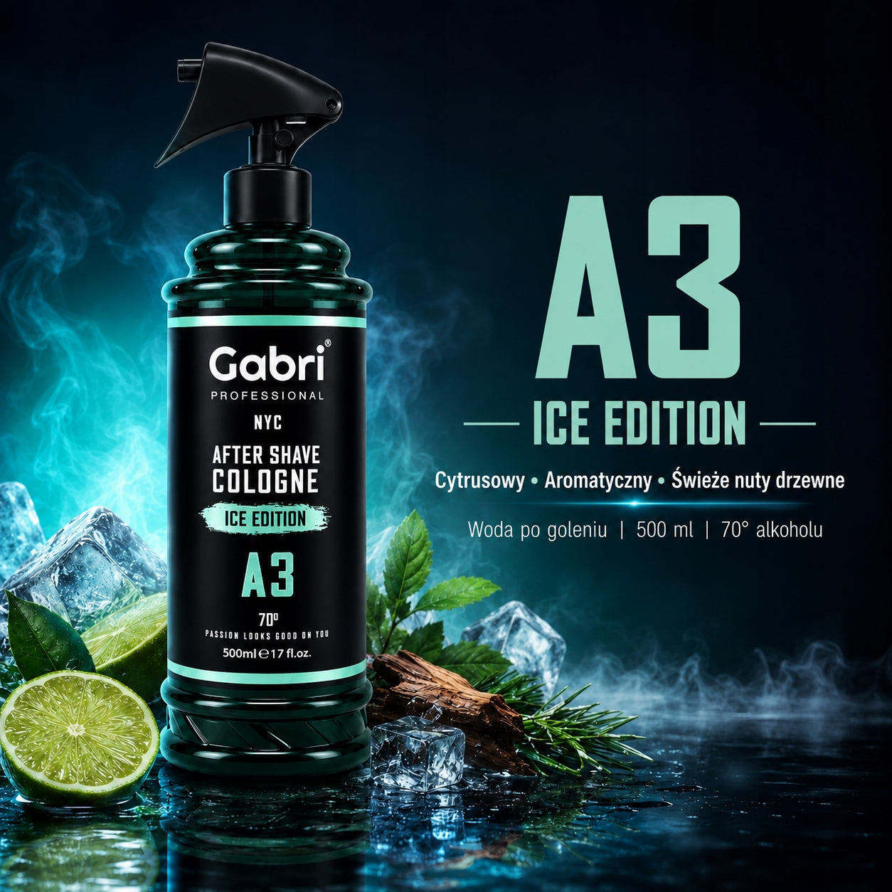 Aftershave GABRI A3 Ice Edition 500ml with Sprayer Packaging status original
