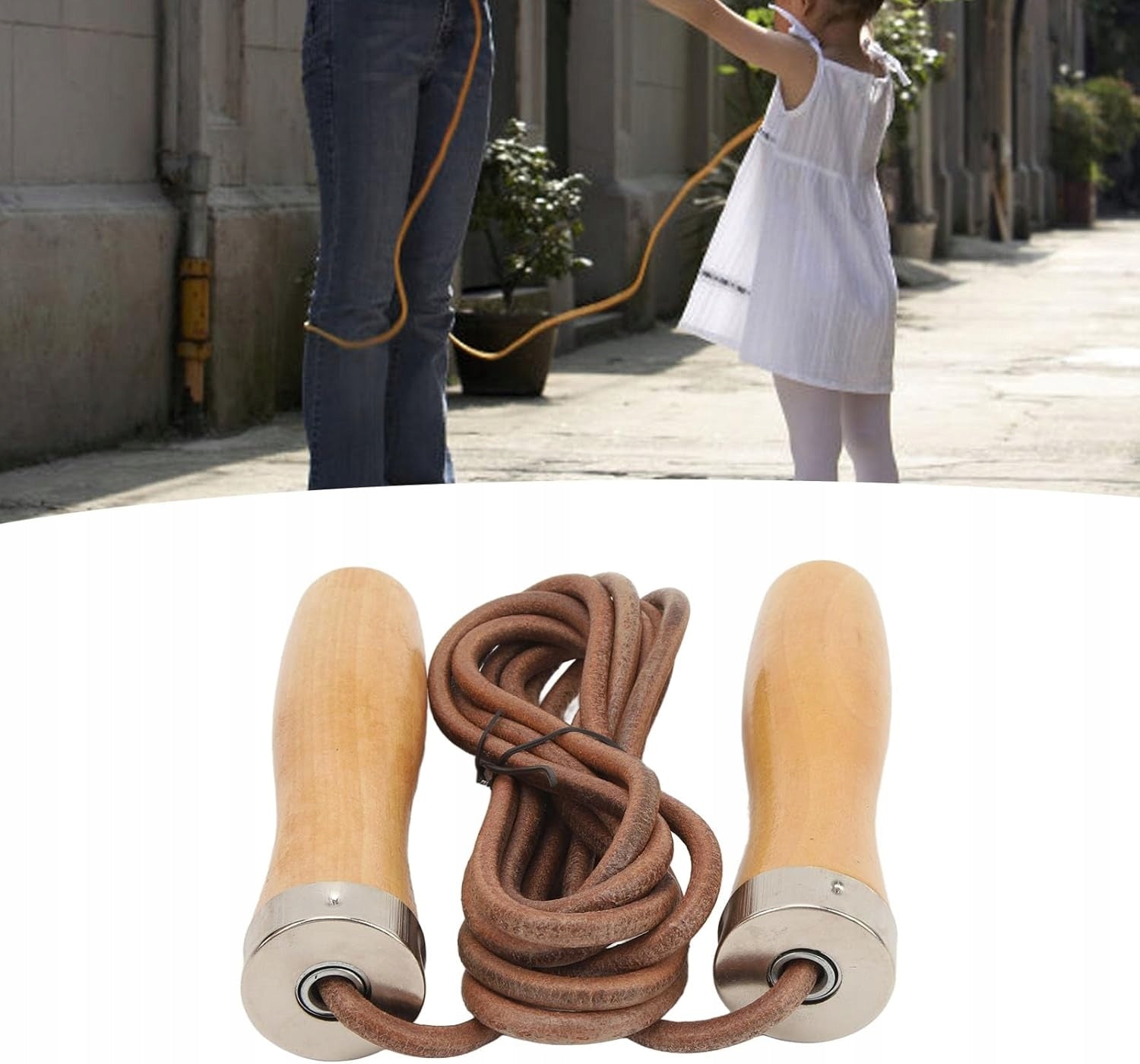 Ahomie Adjustable Leather Jump Rope with Wooden Handle, Leather Rope Brand no brand