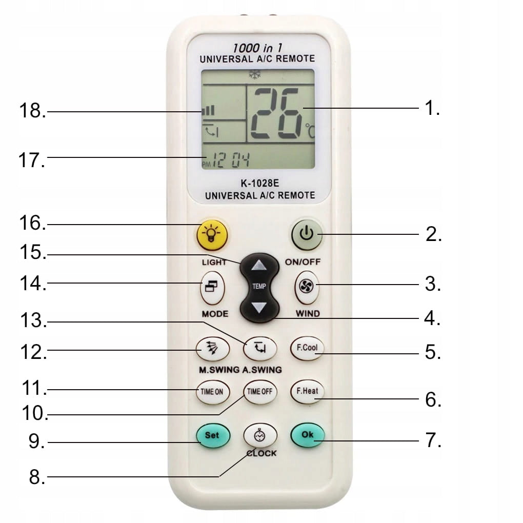Air Conditioner Remote Control Universal Air Conditioning Replacement Sanyo Fujitsu LG Type not specified