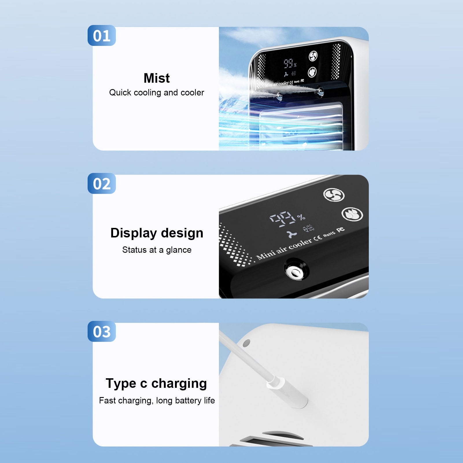 Air Cooler Desktop Low Noise USB Rechargeable Digital I8 Manufacturer code AG250906134700