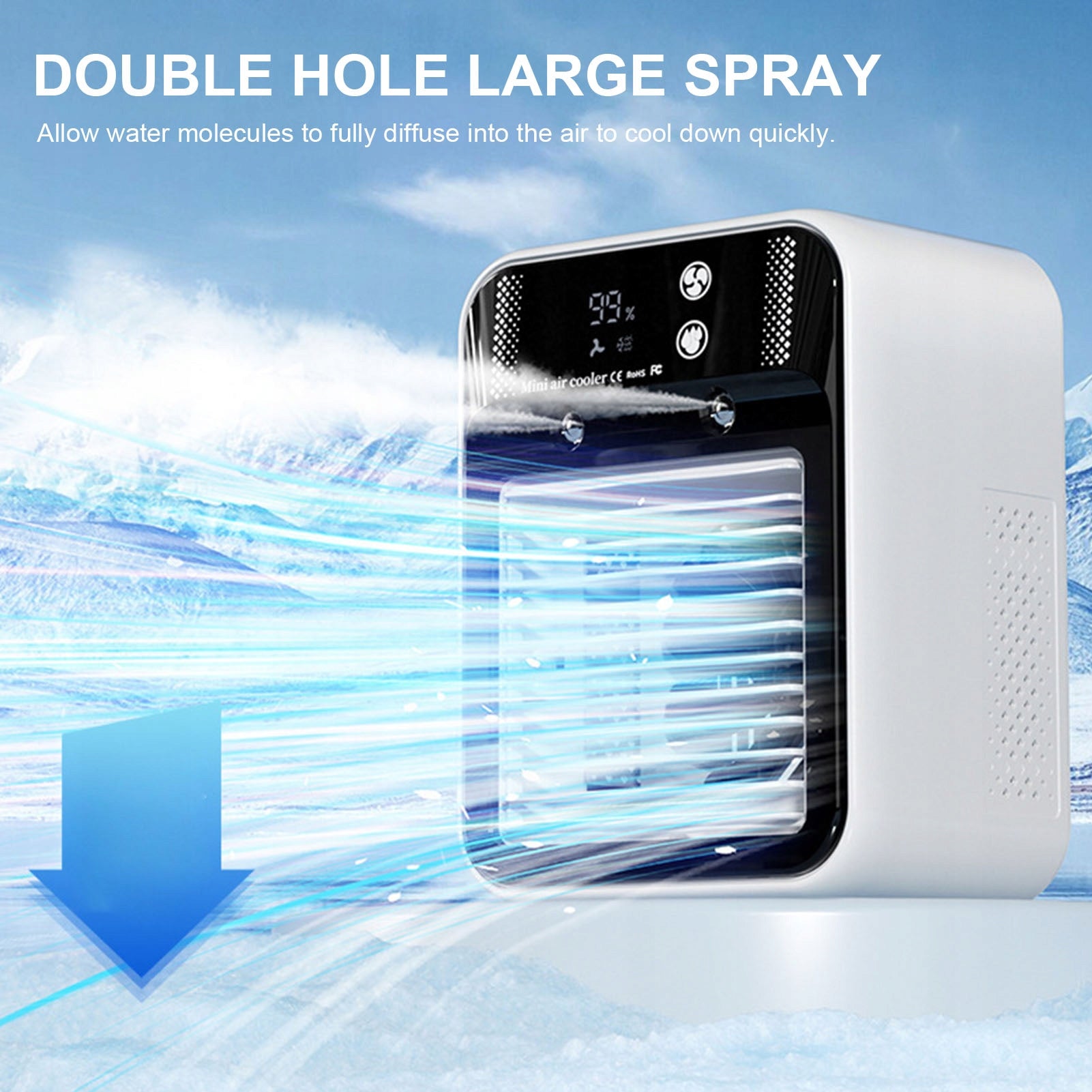 Air Cooler Desktop Low Noise USB Rechargeable Digital I8 Range of energy efficiency classes A - G