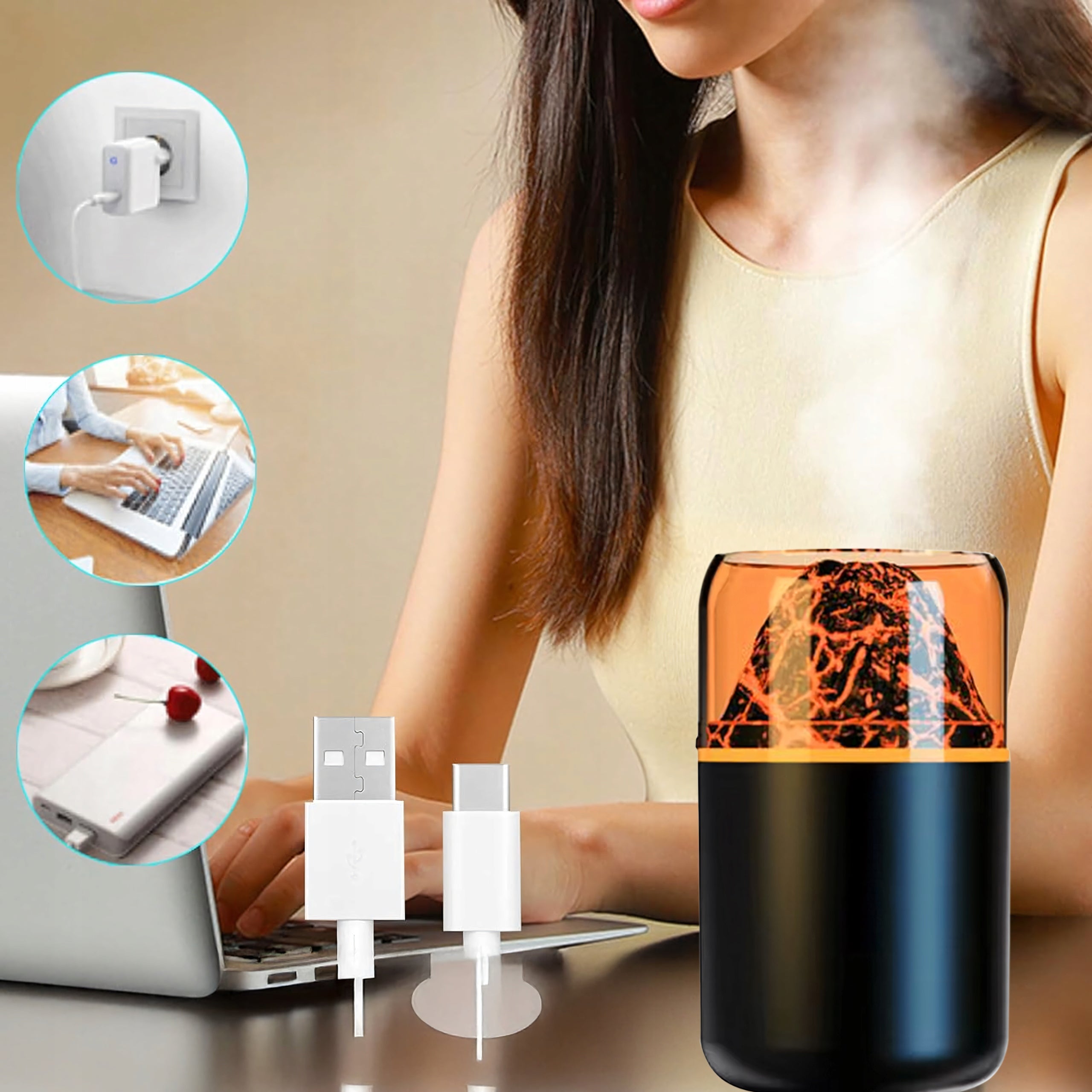 Air Humidifier Fragrance Diffuser Led Aromatherapy Volcano Fire Effect Operating modes aromatherapy cold mist