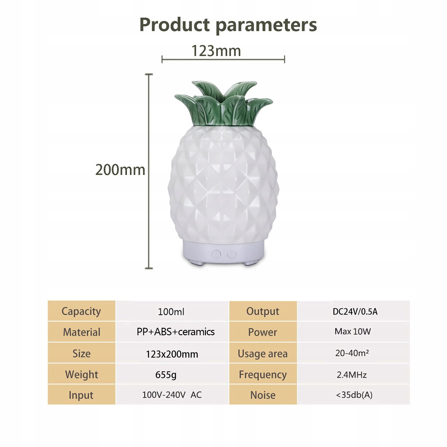 Air Humidifier Pineapple Scent Diffuser LED Ceramic Ultrasonic EAN (GTIN) 5203390922081