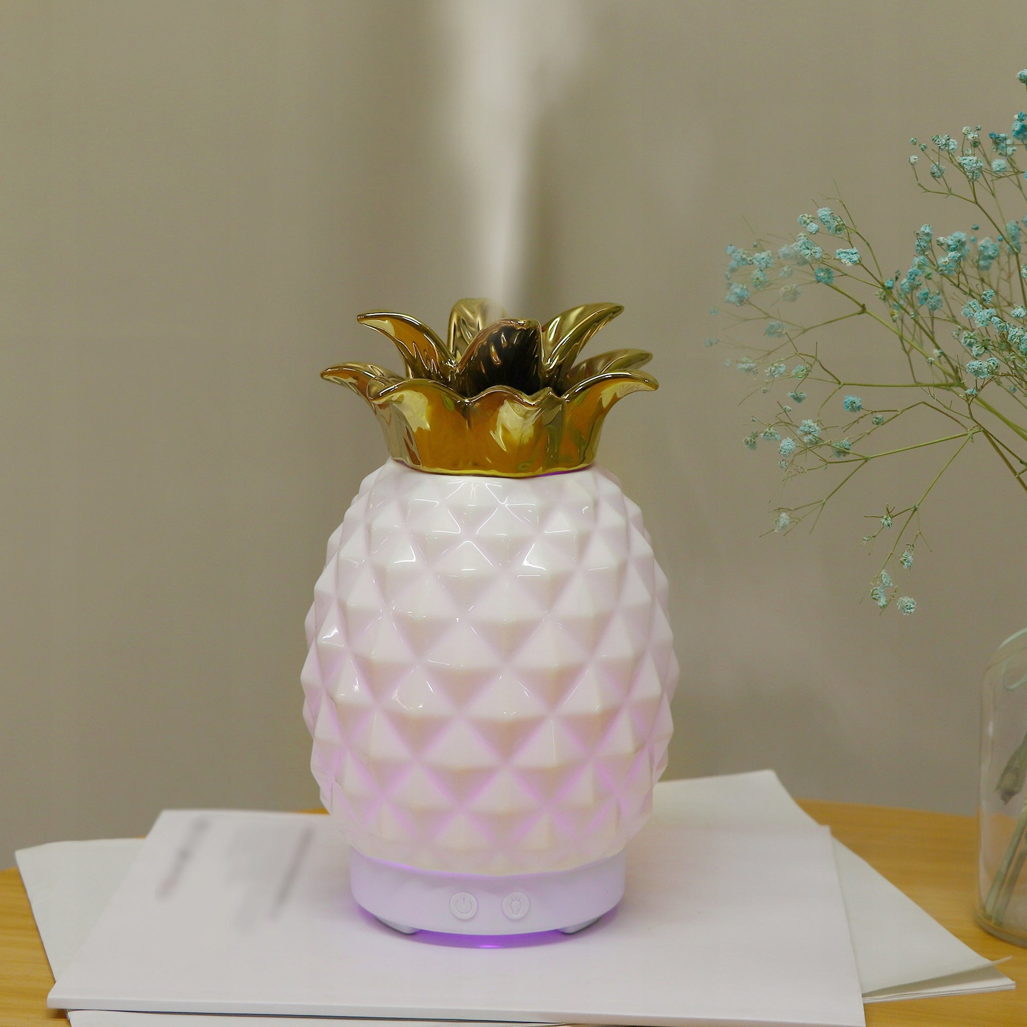 Air Humidifier Pineapple Scent Diffuser LED Ceramic Ultrasonic Packaging status original