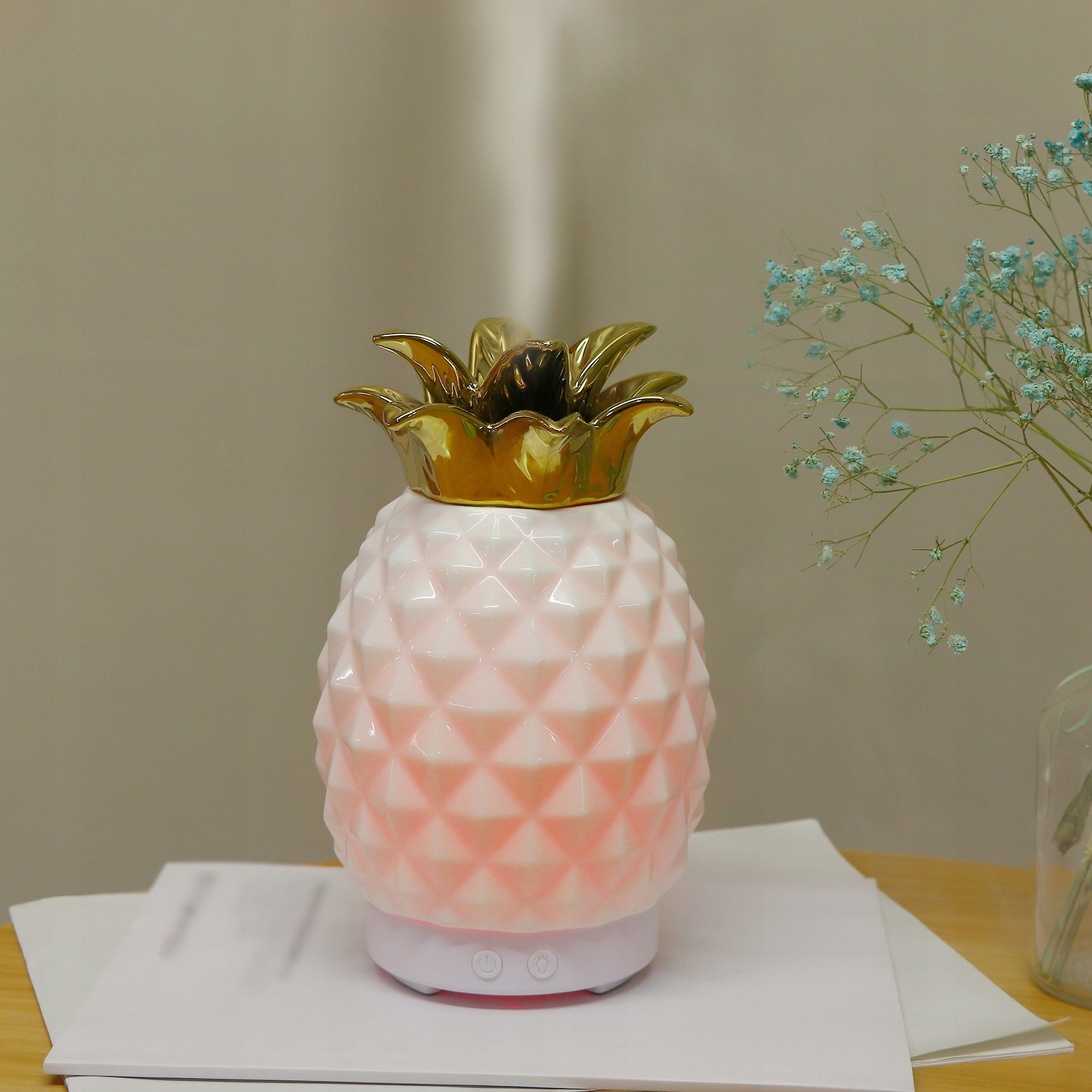 Air Humidifier Pineapple Scent Diffuser LED Ceramic Ultrasonic Type ultrasonic humidifier