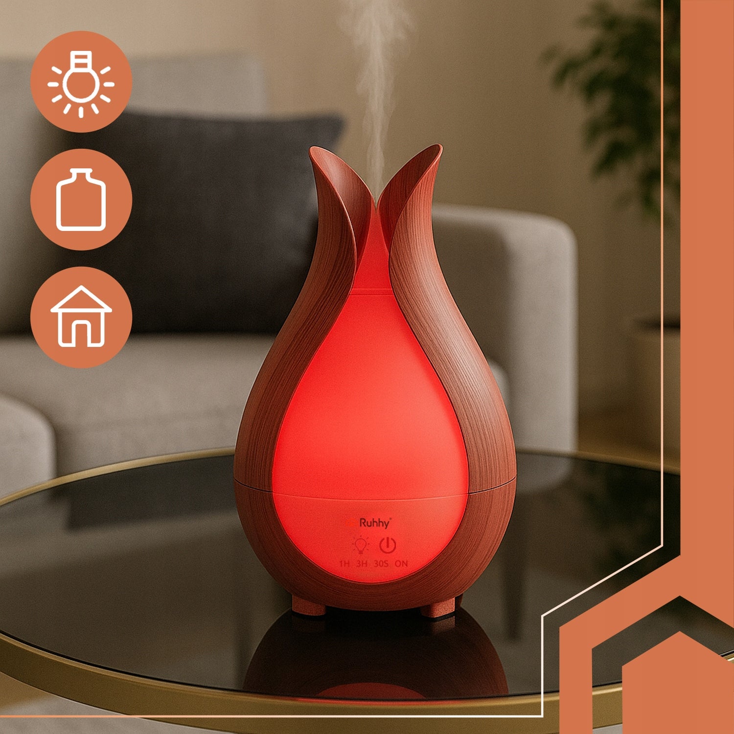 Air Humidifier Ultrasonic Fragrance Diffuser Aromatherapy LED Remote Control Dominant color brown