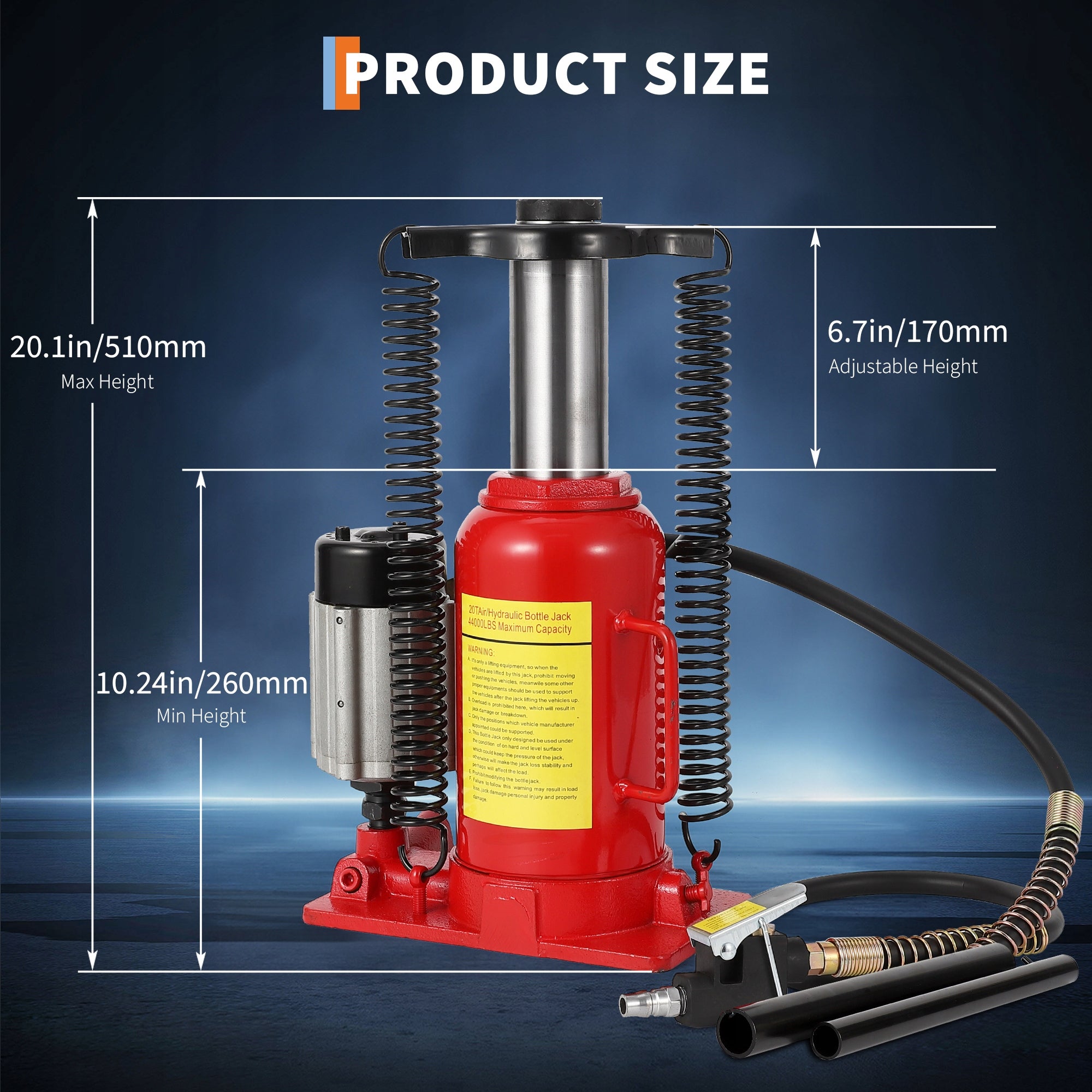 Air Hydraulic Bottle Jack, Dual Pneumatic/Manual Operation, 20 Ton Capacity Brand no brand