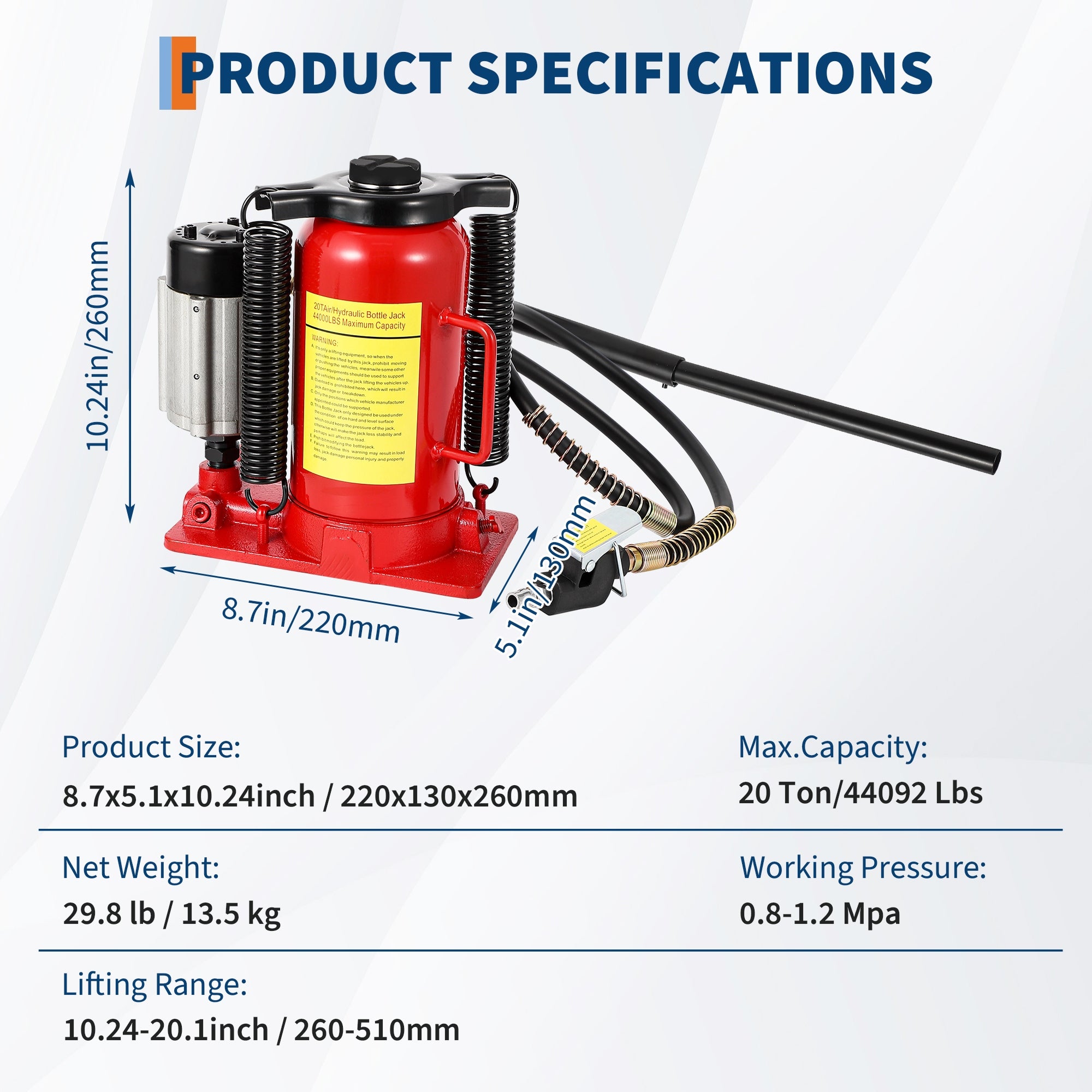 Air Hydraulic Bottle Jack, Dual Pneumatic/Manual Operation, 20 Ton Capacity Manufacturer code Zhejiang Beiduozhi Wooden Toys Co.,Ltd