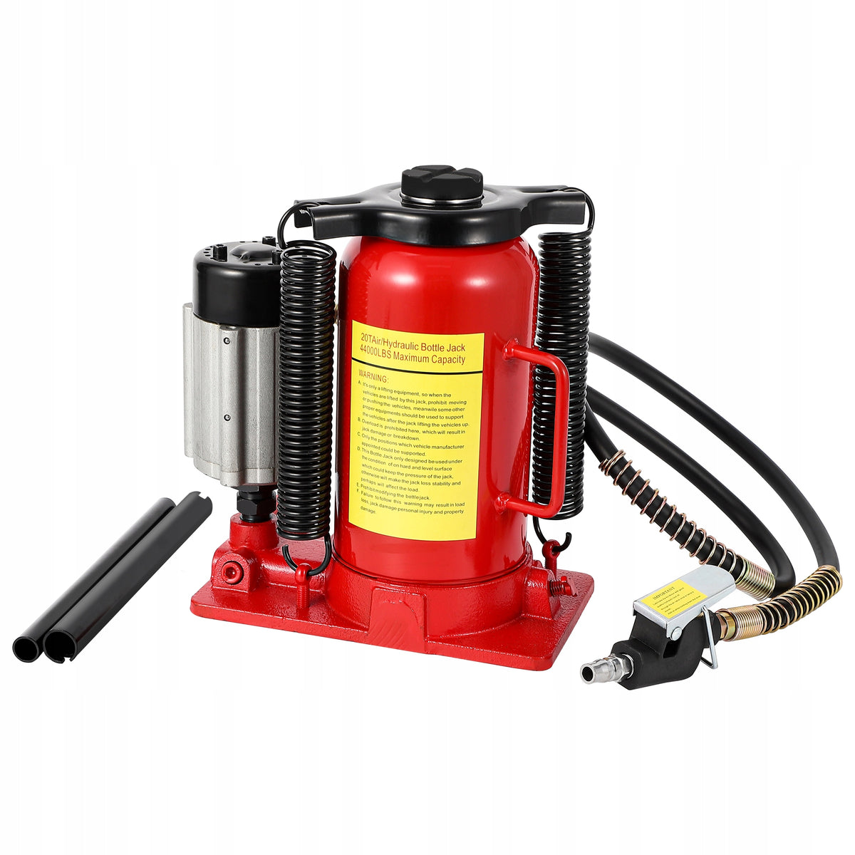 Air Hydraulic Bottle Jack, Dual Pneumatic/Manual Operation, 20 Ton Capacity