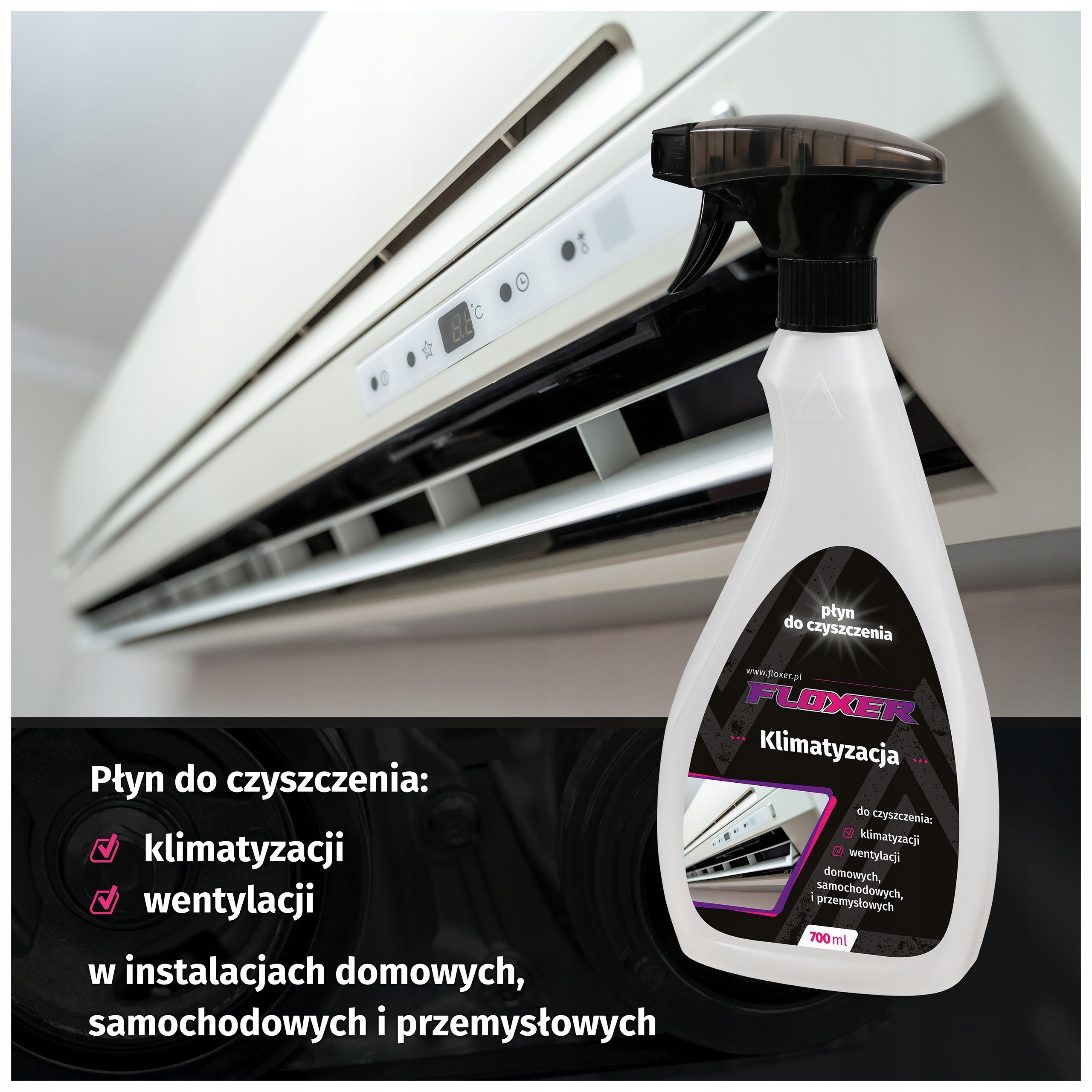 Air conditioning cleaner FLOXER 0,7L fungal liquid PZH Certificate Packaging status original