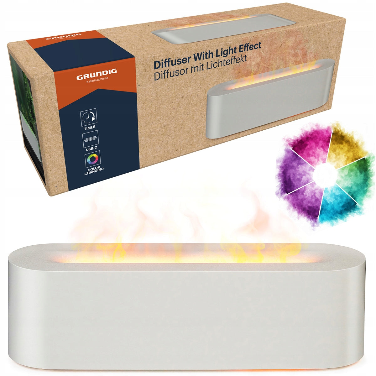 Air humidifier Diffuser flame fireplace effect LED COLORS GRUNDIG Dominant color white