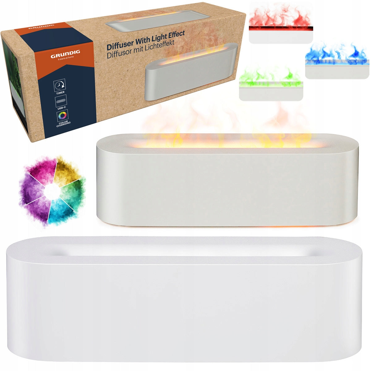 Air humidifier Diffuser flame fireplace effect LED COLORS GRUNDIG