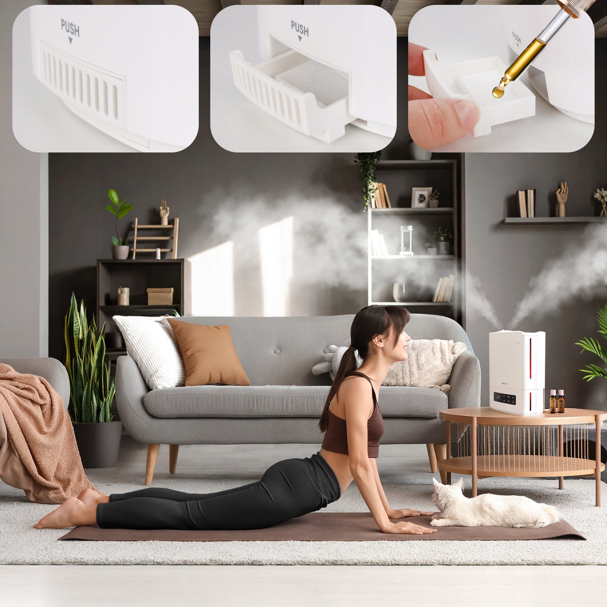 Air humidifier EFFICIENT HYGROSTAT AROMATHERAPY LARGE XL 5l nozzle 360 LED Manufacturer code Nawilżacz powietrza HEVA MILO dysza 360° 5l