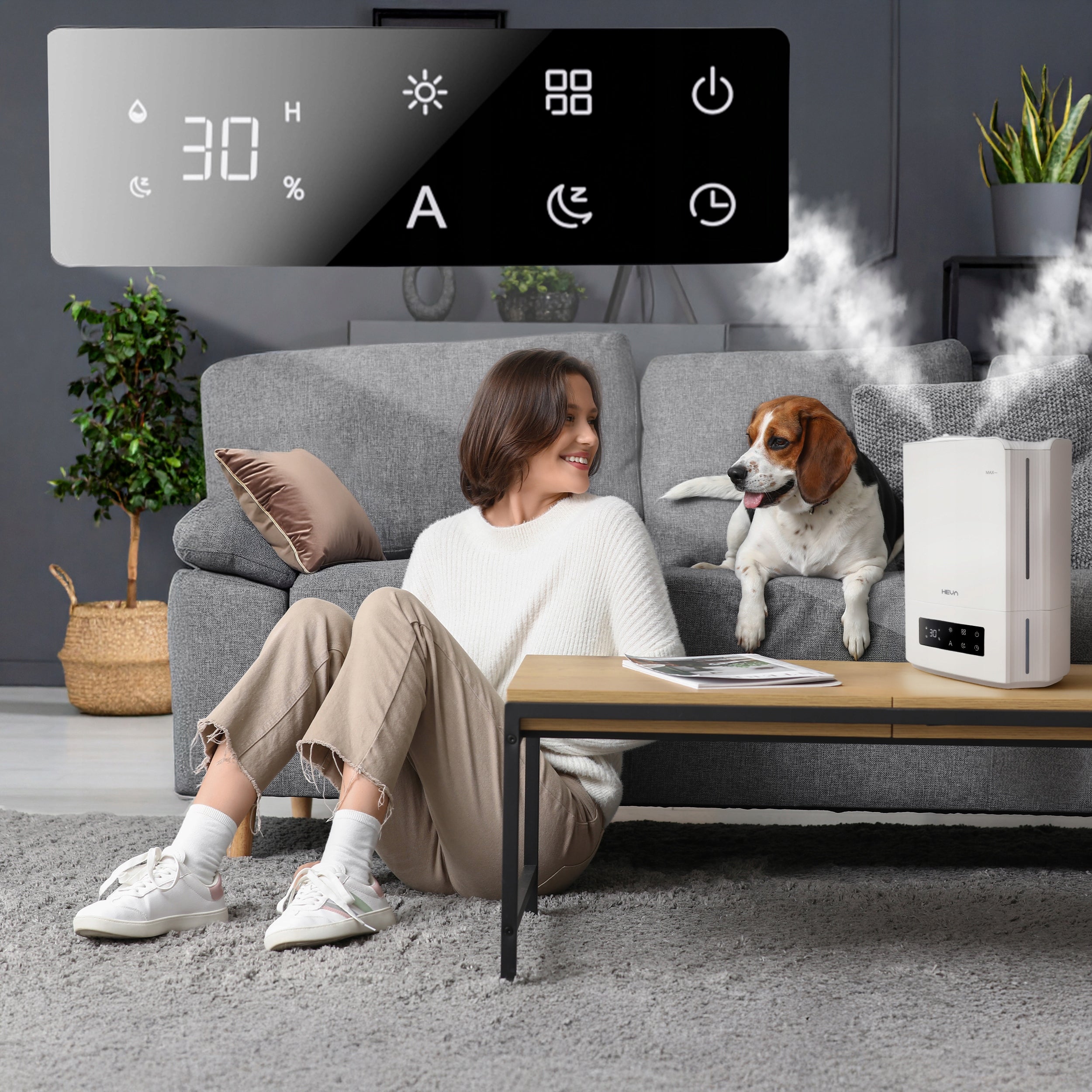 Air humidifier EFFICIENT HYGROSTAT AROMATHERAPY LARGE XL 5l nozzle 360 LED Model MILO WHITE