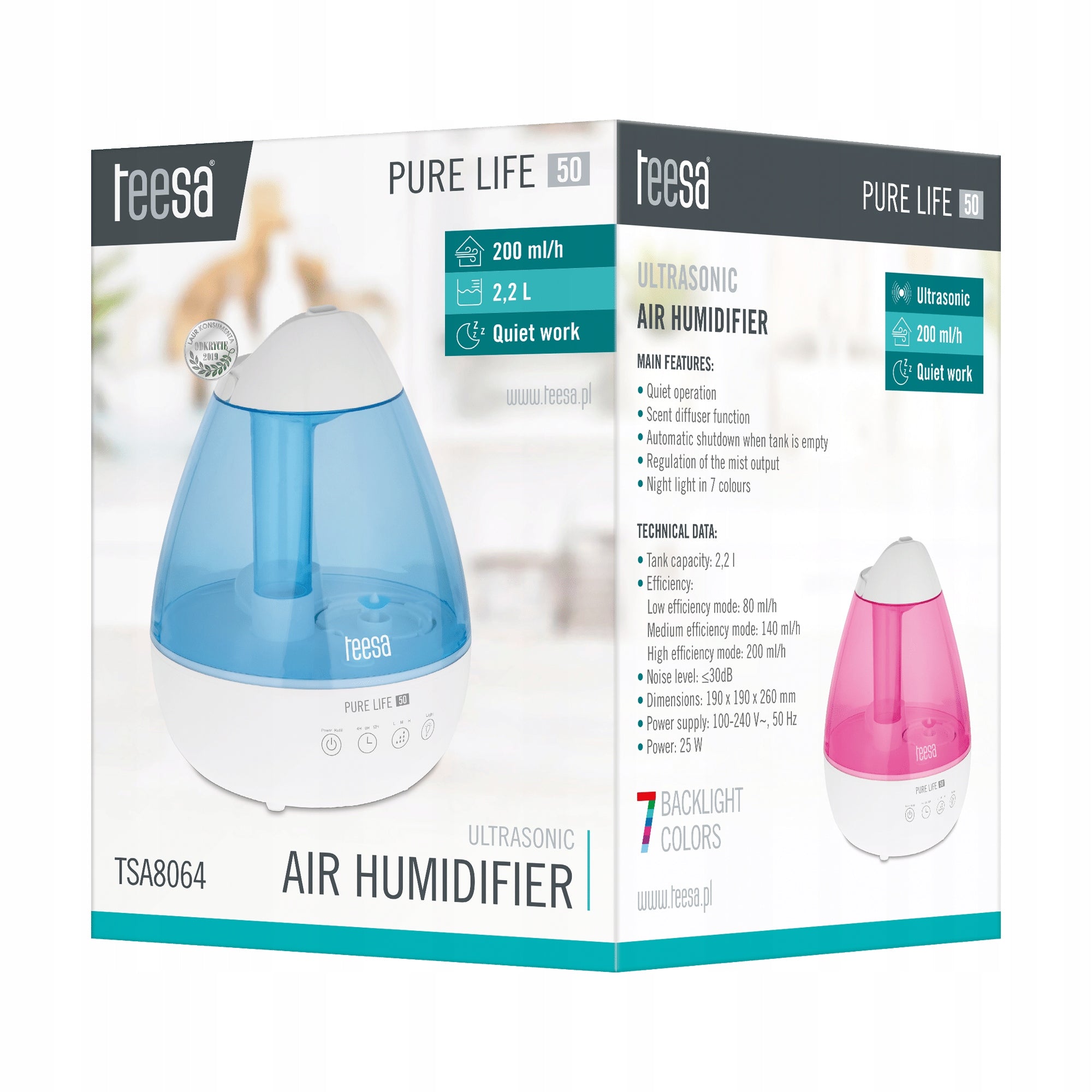 Air humidifier Teesa Pure Life TSA8064 ultrasonic Power 25 W