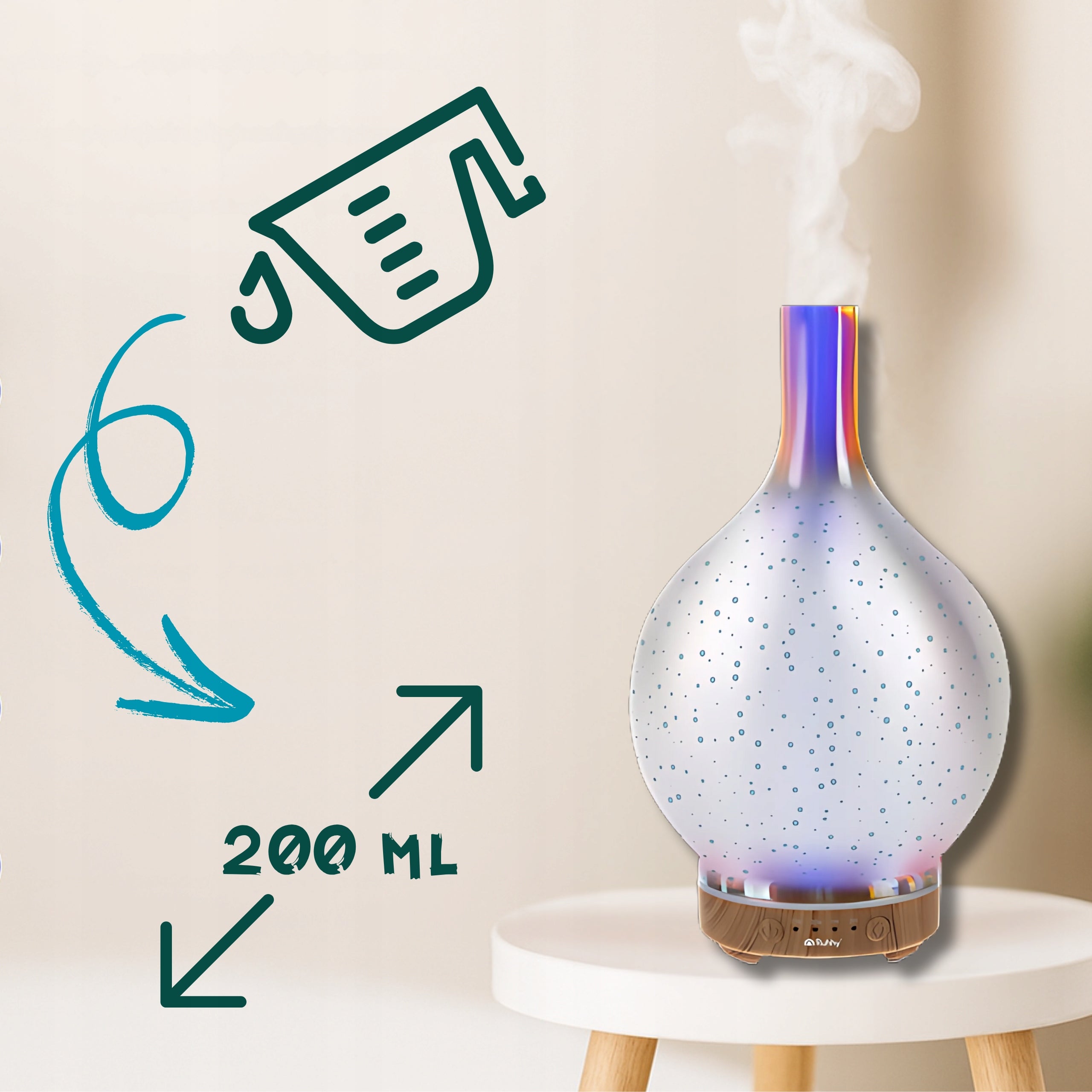 Air humidifier and aroma diffuser 200ml with LED aromatherapy light Water tank capacity 0.2 l