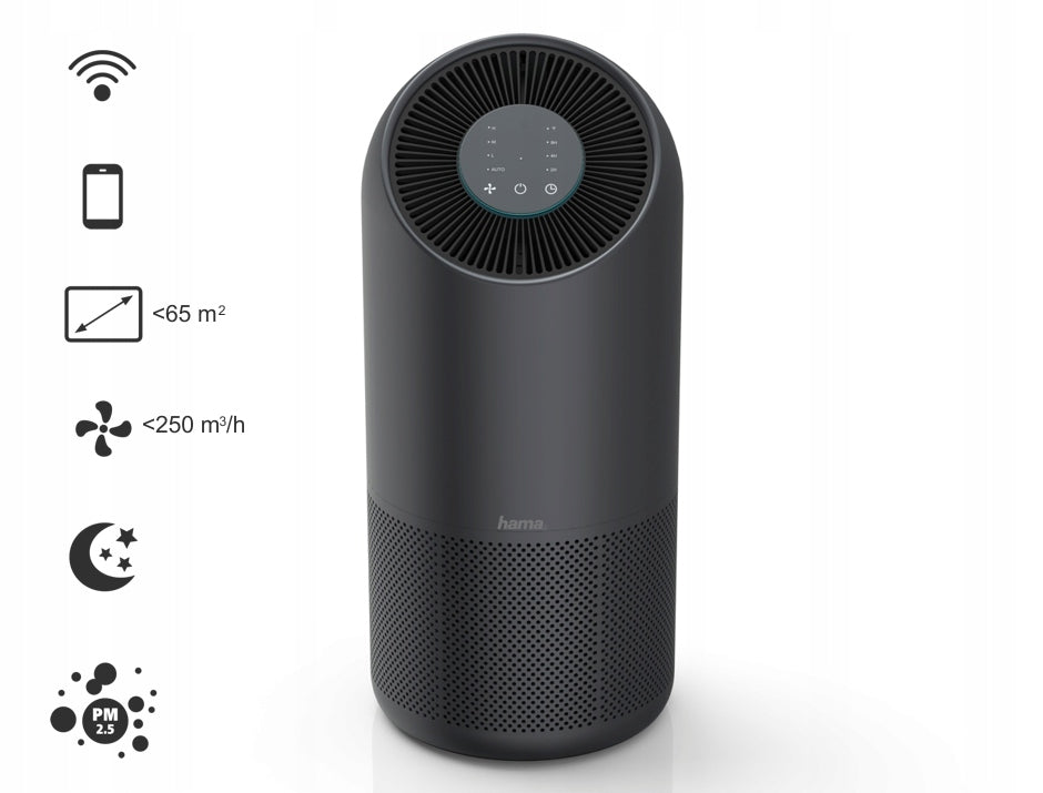 Air purifier Hama with smart wifi application auto 65 m2 HEPA filter Dominant color silver/gray