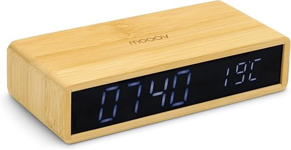Alarm Clock Bamboo LED Digital Clock Thermometer 3 Alarms Wooden MOOOV