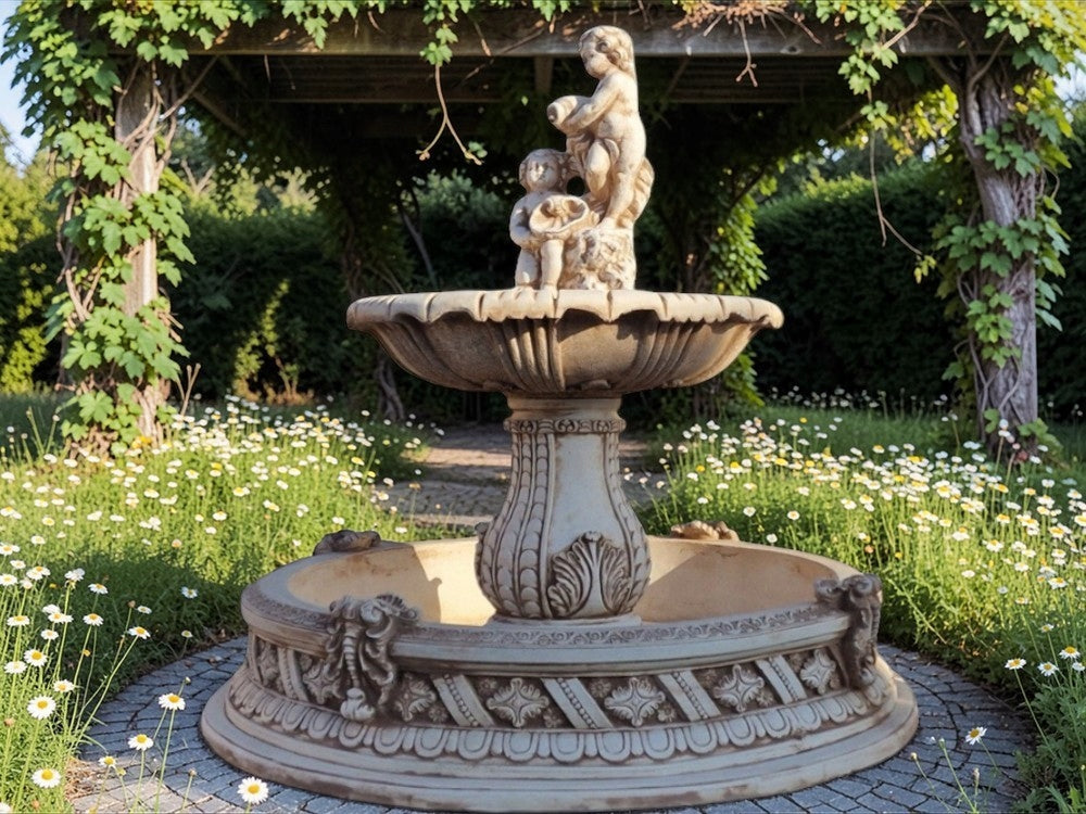 Alaska Fountain with Cupid Pool with BOTTOM 161cm, white cement figure Ag-Bet Manufacturer Ag-Bet