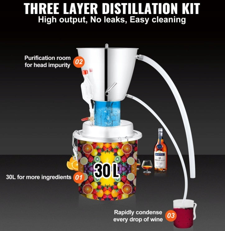 Alcohol Distiller 30L Stainless Steel Manufacturer code Destylator alkoholu 30L stal nierdzewna