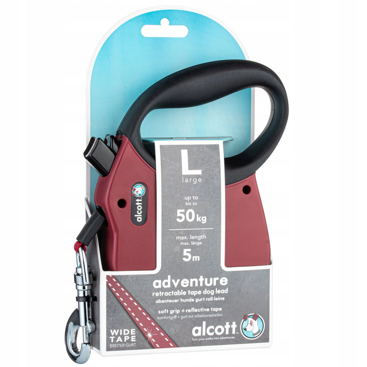 Alcott Adventure Red - reflective automatic leash for dog, red L