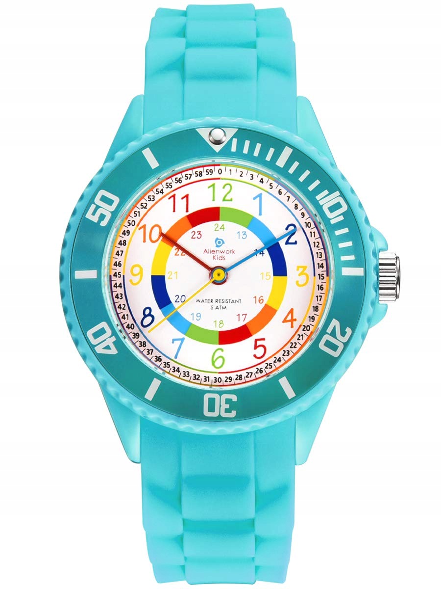 Alienwork Watch Learning Children Turquoise Waterproof 5 ATM Silicone