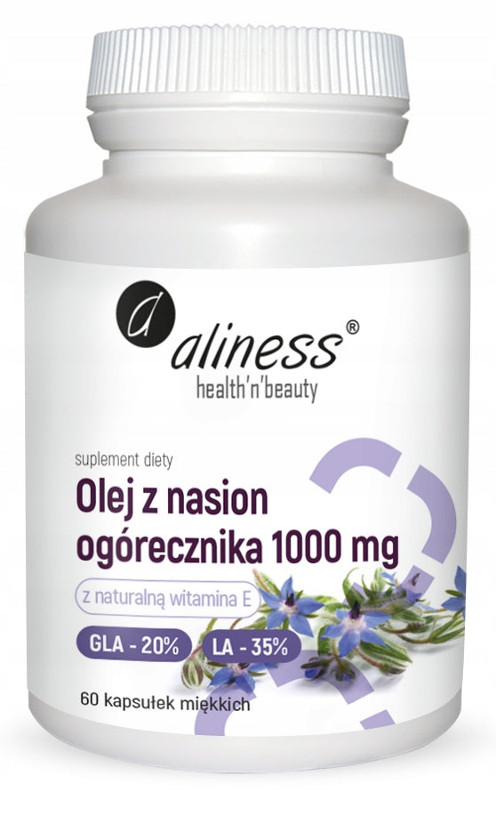 Aliness Borage Seed Oil 1000mg GLA 200mg LA 350mg 60 kaps. Expiration date not specified