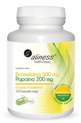 Aliness Bromelaina Papain 500/200mg DIGESTIVE ENZYMES VEGE 100caps EAN (GTIN) 5903242580031