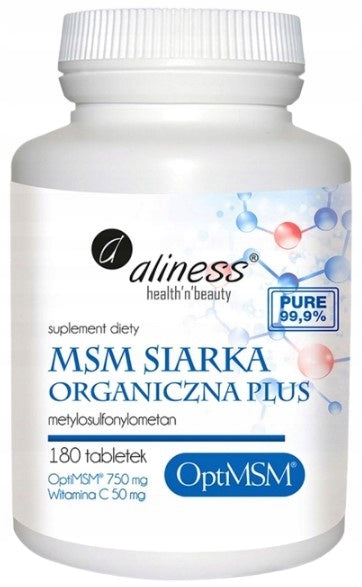 Aliness MSM Organic Sulphur Methylsulfonylmethane Healthy articular cartilage Manufacturer code Zdrowe chrząstki stawowe Ścięgna Chrząstki