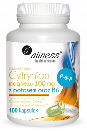 Aliness Magnesium Citrate 150mg Potassium Vitamin B6 MEMORY HEART MUSCLES 100 kaps