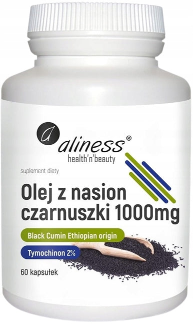 Aliness NIGELLA Black cumin seed oil 1000mg Thymoquinone 60caps GLUCOSE