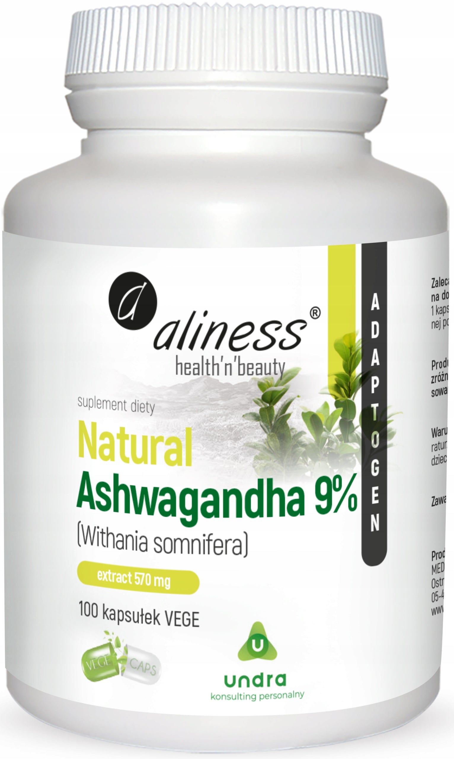 Aliness Natural Ashwagandha 555 mg 9% - 100 Vege Capsules